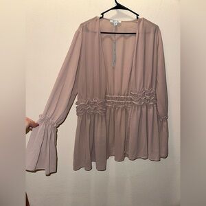 NWT She + Sky women’s tan ruffle lightweight open cardigan M